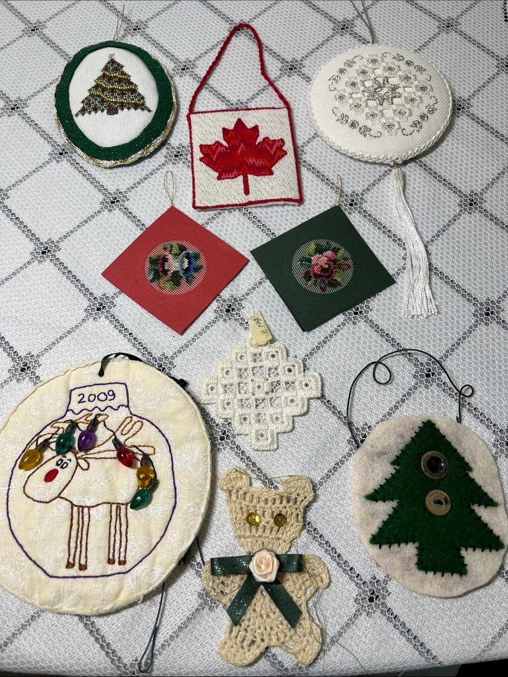 Handmade Holiday Ornament Set
Amazing work!
Needlepoint. Sewn. Embroidered
